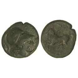 AE 22. -  317-289 a.C. -  (REINADO DE AGATHOKRES). -  SIRACUSA. -  Anv.: Cabeza de Atenea con casco