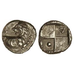 Hemidracma. -  400-350 a.C. -  CHERRONESOS. -  Anv.: Mitad de león a derecha. Rev.: Cuadro incuso di