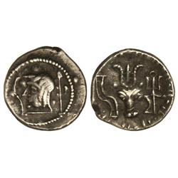 Denario. -  Siglo I a.C. -  HIMYARITES. -  ARABIA. -  Anv.: Cabeza diademada a izquierda. Rev.: Cabe