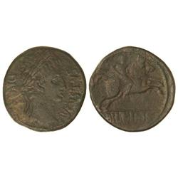 As. -  ÉPOCA DE AUGUSTO. -  BILBILIS. -  Anv.: AVGVSTVS DIVI F. Cabeza laureada de Augusto a derecha