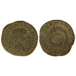 As. -  ÉPOCA DE TIBERIO. -  BILBILIS. -  Anv.: TI. CAESAR DIVI AVGVSTI. F. AVGVSTVS. Cabeza laureada