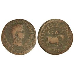 As. -  ÉPOCA DE TIBERIO. -  CAESARAUGUSTA. -  Anv.: TI. CAESAR DIVI AVG. F. AVGVSTVS. Cabeza lauread