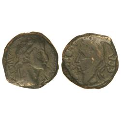 Semis. -  ÉPOCA DE TIBERIO. -  CAESARAUGUSTA. -  Anv.: (Ti. CAESAR) AVG. Cabeza laureada de Tiberio