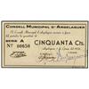 Image 1 : 50 Cèntims. -  1 Gener 1938. -  C.M. d´ARGELAGUER. -  Signatura del alcalde estampillada en azul. MU