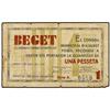 Image 1 : 1 Pesseta. -  1 Juny 1937. -  BEGET. -  (Roturas). RARO. AT-332; T-397. MBC-. -  -