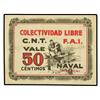 Image 1 : 50 Céntimos. -  S/F. -  COLECTIVIDAD LIBRE C.N.T.-F.A.I. NAVAL (Huesca). -  RARO. KG-529. MBC+. -  -