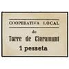 Image 1 : 1 Pesseta. -  S/F. -  COOPERATIVA LOCAL DE TORRE DE CLARAMUNT. -  Cartoncillo. (Algo sucio en anvers