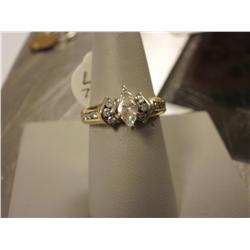 1 Carat Diamond Ring W/.60 Carat Center Marquis Diamond, 14K Gold