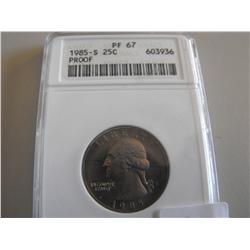 1985 S 25c PROOF 67 ANACS1857 FLYING