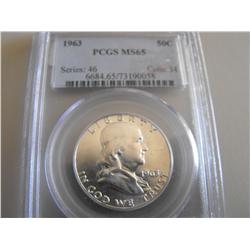 SILVER FRANKLIN 1963 PCGS HALF MS 65 HIGH GRADE