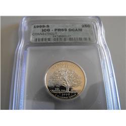 1999S ICG PROOF 69 DCAM QUARTER CONNECTICUT
