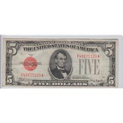 $5 RED SEAL 1928 C SERIES LEGAL TENDER