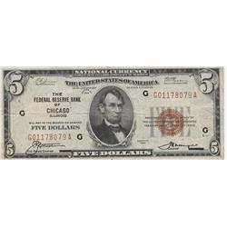 $5 FEDERAL RESERVE BANK NOTE 1929 **CHICAGO**