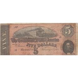 $5 CONFEDERATE CURRENCY 1864