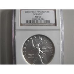 2006 FRANKLIN SILVER $1 SCIENTIST MS 69!!!