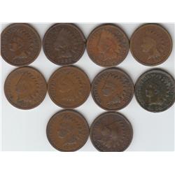 10 INDIAN HEAD CENTS ALL DATED PRE 1899