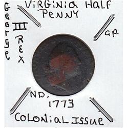 COLONIAL ISSUE VIRGINIA HALF SCARCE!!! 1773 RED BOOK p43