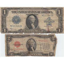 OLD UGLY CURRENCY $1 1923 $2 1928 RED SEAL
