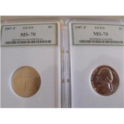 2 MS 70 NICKELS 2007 1987