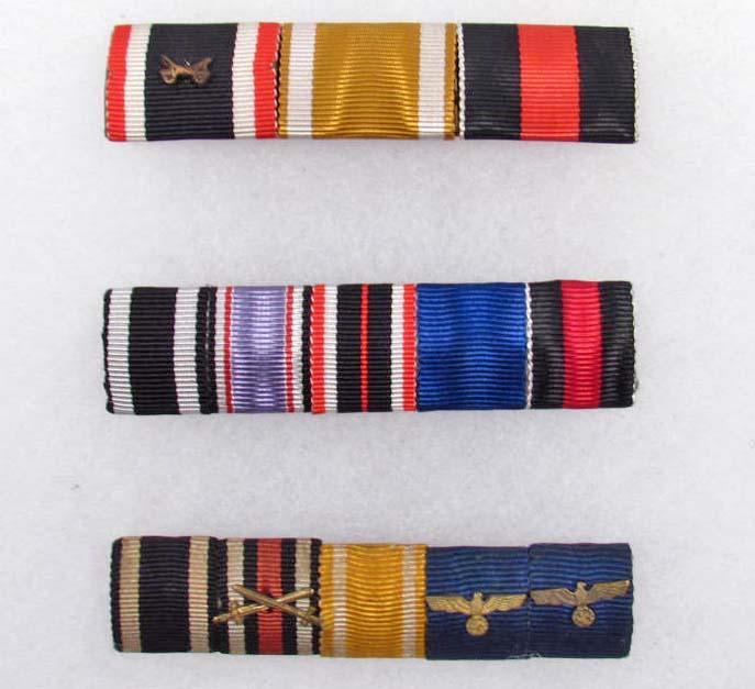 LOT OF 3 WW2 GERMAN NAZI AWARD RIBBON BARS