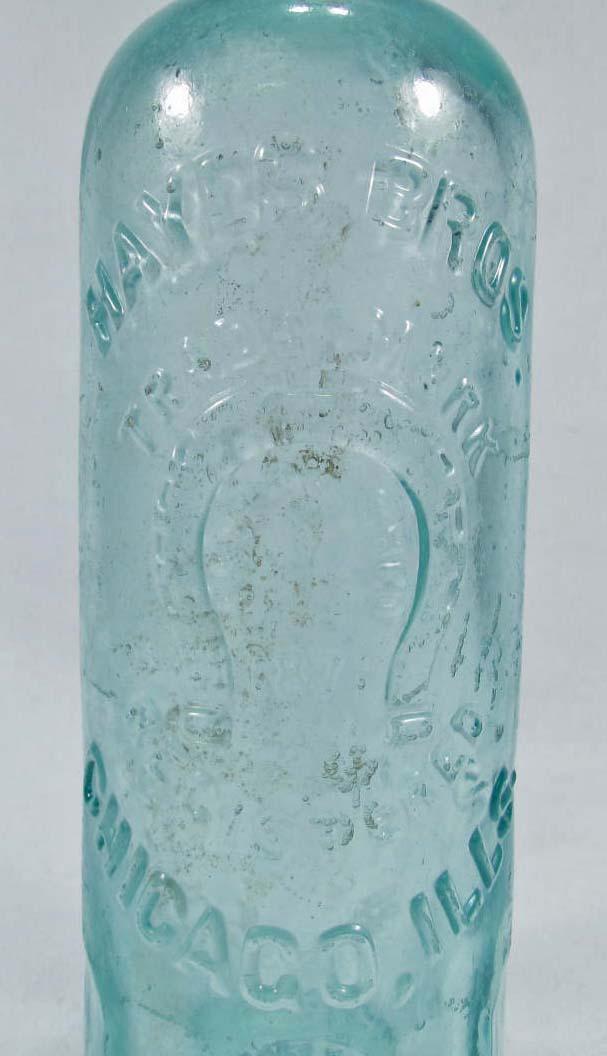 EARLY HUTCHINSON SODA BOTTLE HAYES BROS W/ HORSESHOE IMAGE CHICAGO, IL