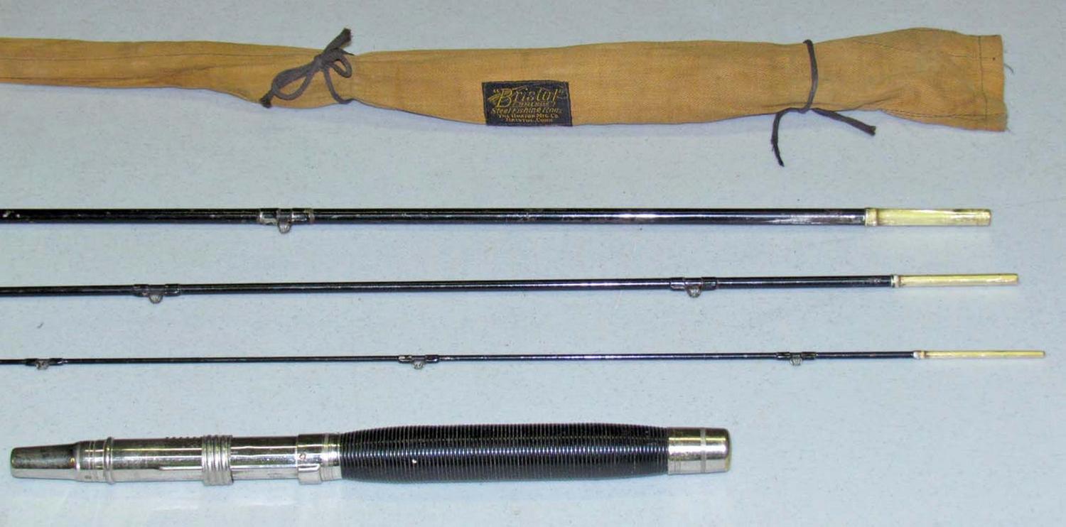 VINTAGE BRISTOL STEEL FISHING ROD IN ORIG. CANVAS HOLDER