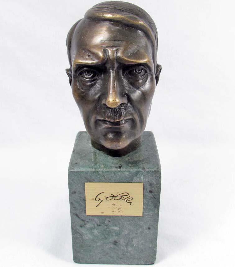 ADOLF HITLER METAL BUST STATUE ON MARBLE BASE