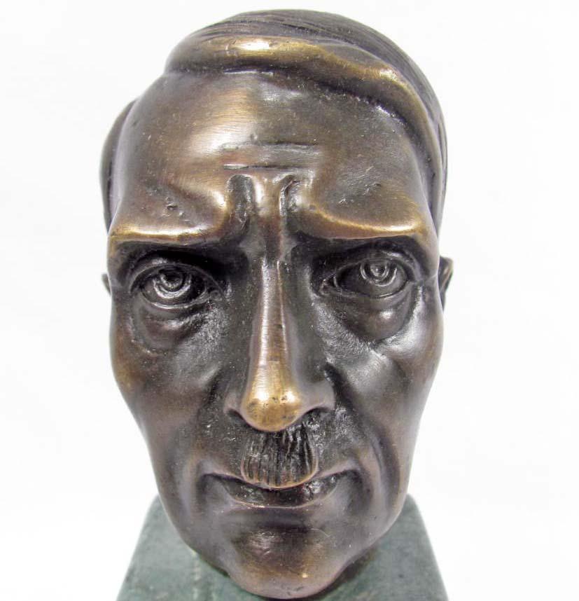 ADOLF HITLER METAL BUST STATUE ON MARBLE BASE