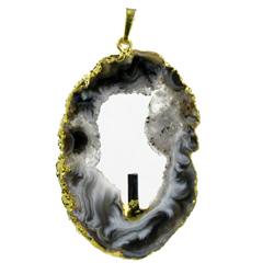 42ct Druzy Agate Tourmaline Pend  Gold Vermeil (JEW-1736)