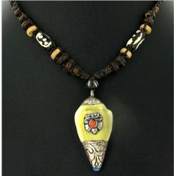 Tibet Red Coral Nickel Shell Necklace (ANT-1084)