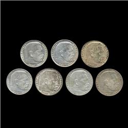 1938A/B/D/E/F/G/J Nazi Germany 2 Mark Silver Hi Grade 7 Pcs (COI-8079)