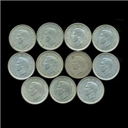 1940 Britian 3p Silver XF/AU 11pcs (COI-8824)