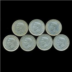 1937 Britian 3p Silver XF/AU 7pcs (COI-8830)