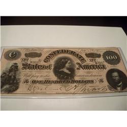 $100 Confederate Bill 1864