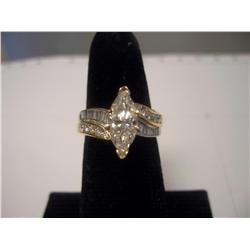 MAGNIFICENT 1.74 CARAT DIAMOND RING W/1.25 CT. CENTER MARQUIS DIAMOND, W/COA
