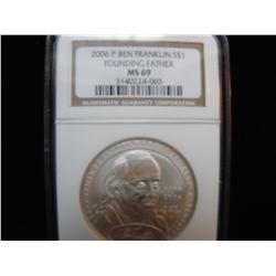 2006 BEN FRANKLIN FOUNDING FATHER COMM SILVER $1 NGC 69