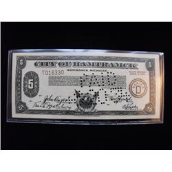 $5 HAMTRAMCK MICHIGAN 1934 OBSOLETE