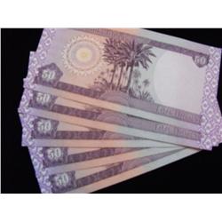 5 UNCIRCULATED 50 DINAR NOTES IRAQ
