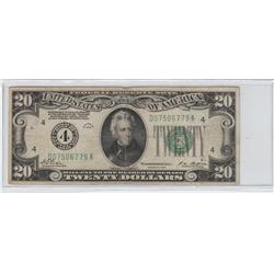 $20 REDEEMABLE IN GOLD FRN 1928 NUMERICAL 4!!!