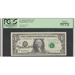AUTOGRAPHED $1 1995 FRN PCGS GEM 66 PPQ