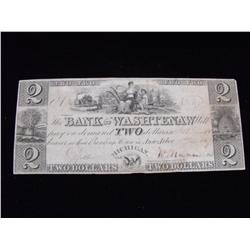$2 WASHTENAW OBSOLETE 1837 OLD CURRENCY