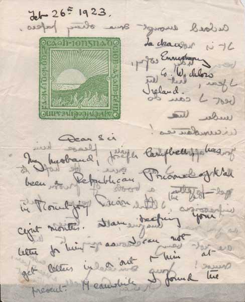 1923 Civil War: Republican prisoner and poet Joseph Campbell handwriten ...