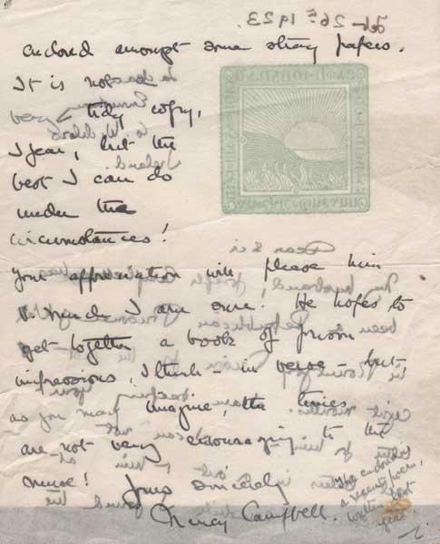 1923 Civil War: Republican prisoner and poet Joseph Campbell handwriten ...