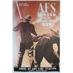 1939-1945: London Blitz Auxiliary Fire Service recruiting poster