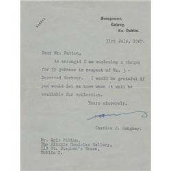 1967: Charles Haughey signed letter and related Eric Patton photographic negatives