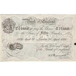 Great Britain. Bank of England. London Fifty Pounds. 20 April 1936