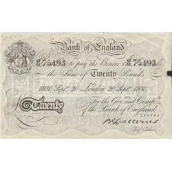 Great Britain. Bank of England. London Twenty Pounds. 20 Sept 1930