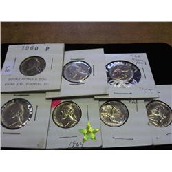 1960, 61, 62, 63, 64, 68 & 69 JEFFERSON NICKELS PF