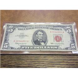 1963 US $5 NOTE RED SEAL