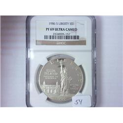 1986-S LIBERTY SILVER DOLLAR NGC PF69 ULTRA CAMEO